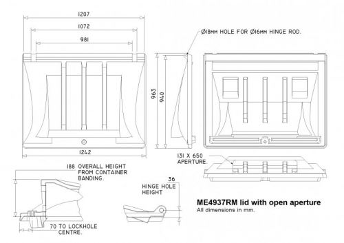 ME4937RM 1100 Litre Recycling lid with open aperture