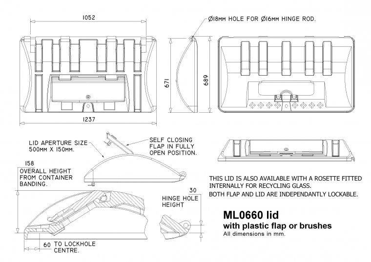 ML0660RM FLA Recycling lid with plastic flap Duraflex